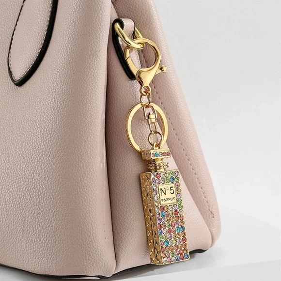 Chic Multicolor Crystal Perfume Bottle Keychain Charm - Picture 2 of 14